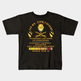 1st Bn 12 Cav - 1st Cav - Invasion Los Negros - WWII w PAC SVC Kids T-Shirt